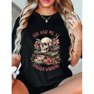 100%25 Cotton Unisex You Had Me At Trigger Warning Dark Romance Smutt Book Reader T-Shirt Casual Top