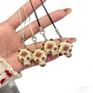 Black Cat Phone Charm, Cute Kawaii Cat and Fish Pendant Phone Strap, Durable Cat Lover Bag Charm Accessories for Cell Phone, Keychain, Backpack, Purse, Gift for Cat Ladies Adjustable Wallet key chain woman wrist