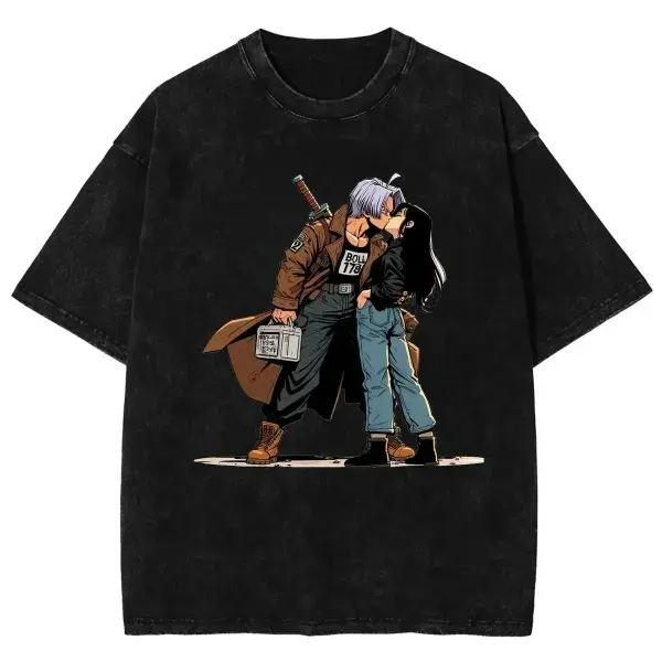 Trunks and Mai Graphic T-shirt, DBZ Couple Shirt, Y2K Streetwear Graphic Tee Vintage Anime Streetwear Tee S-4XL-5XL, Unisex Menswear Womenswear Top Vintage Heavyweight Crew Neck T-shirt Gift for Anime Lovers