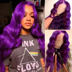 13x4 HD Synthetic Lace Front Wig 26 Inch Long Curly Wave Heat Resistant 180% Density Pre-Plucked Purple Wig for Women & Girls, Body Wave Style for Party & Daily Wear, Versatile Hairpieces