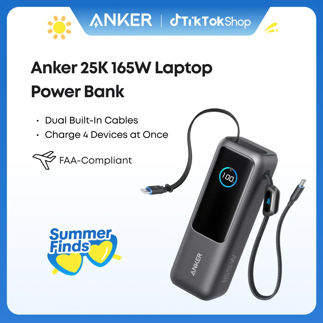[Live Only] Anker 25,000mAh 165W Laptop Power Bank with Built-In and Retractable Cables for Travel and Work, Fast Charging for 4 Devices