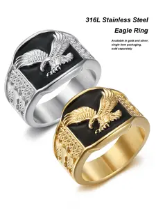 Hiphop Eagle Ring, 316L Stainless Steel Plated, Winged Flying Eagle Bold Men Women Ring, Engraved Ring, Fashion Jewelry Accessory