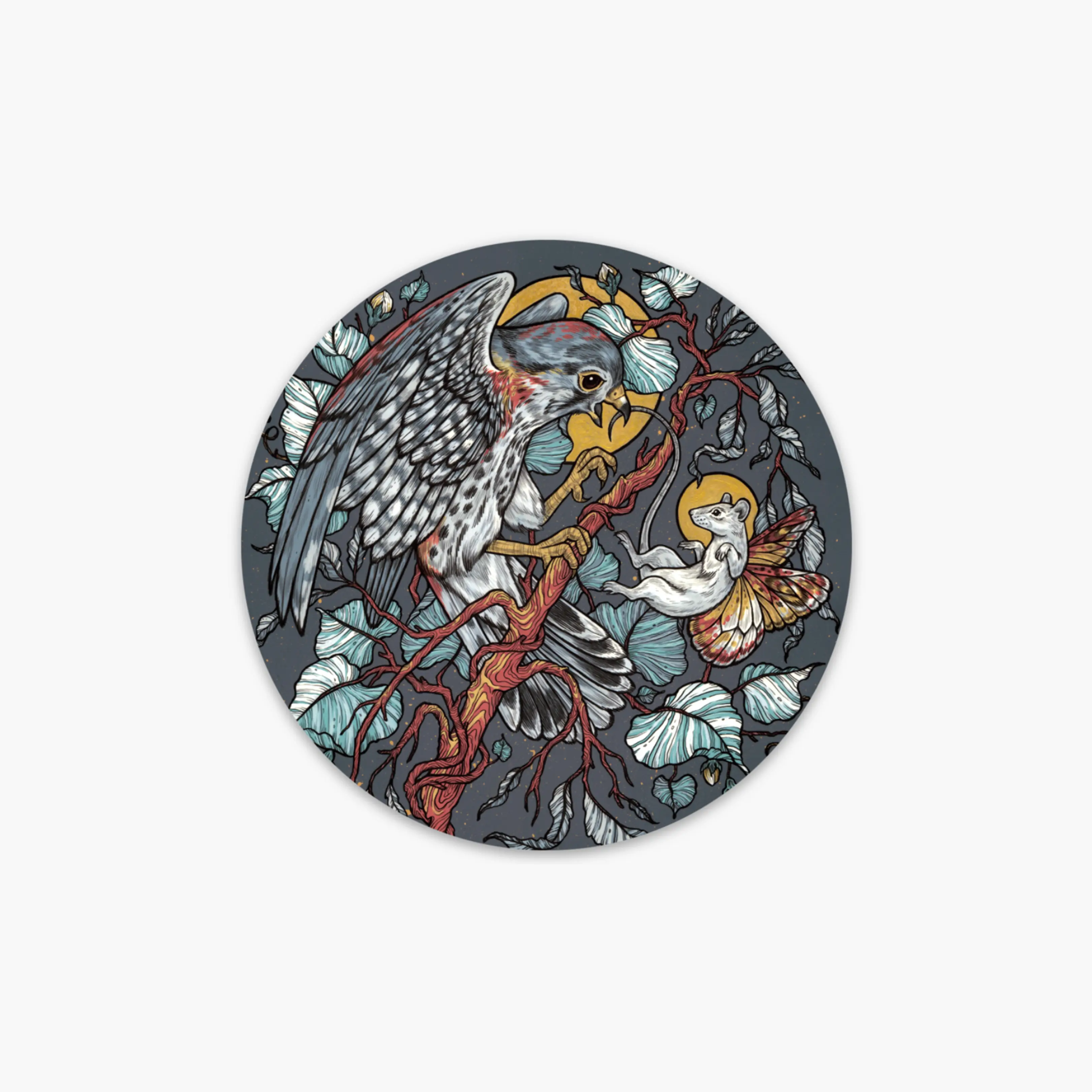 Hawk Sticker - Messenger - 3x3" Vinyl - Great for Water Bottle, Laptop, Notebook - Animal, Nature, Flower, Botanical - Art Nouveau, Boho - Water-proof & Scratch-proof, Durable