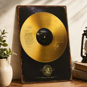 Voyager Golden Record Aluminium Vintage Metal Sign, 8x12 in NASA Space Exploration Home Decor, Astronomy Enthusiast Gift