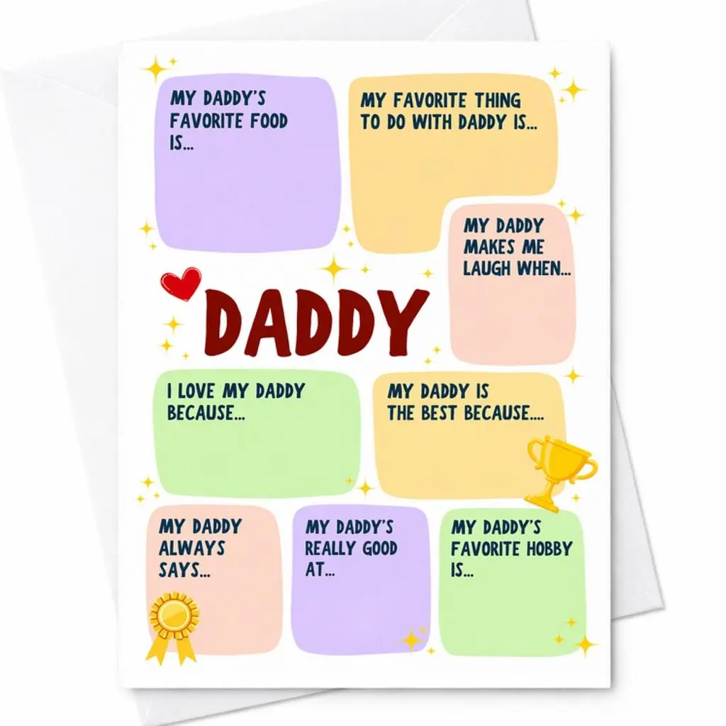 Daddy Fill In The Blank Fathers Day Card Kids Activity Card For Dad From Child Cute Personalized Dad Gift Questionnaire Card C-1187