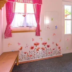 A new-style pink flower cluster wall sticker, Wall Decal for bedroom, living room, and bathroom background wall. Wall sticker for beautification and decoration. Floral Pattern Sticker M18067