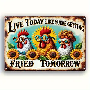 2D Flat, 1pc 12x8 Inch Aluminum Vintage Humor Metal Sign - Retro Wall Decor with Funny Quote & Whimsical Rooster Design, Rustic Americana Art for Home, Bar, Garage, Coffee Shop - Unique Gift Idea for Friends & Family, Metal Wall Art Decor,