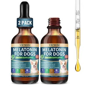 VICSOM Melatonin Drops for Dogs, Liquid Calming Supplement with L-Theanine, Valerian Root & Passionflower, Relaxation & Bedtime Routine Support for Small, Medium & Large Dogs, 60 ml