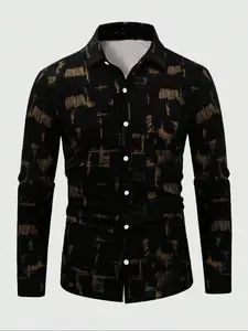 Men's All Over Print Long Sleeve Shirt, Casual Party Shirt, Regular Fit Casual Comfy Button Collar Top for Summer, Fashion Men's Clothes for Daily Wear