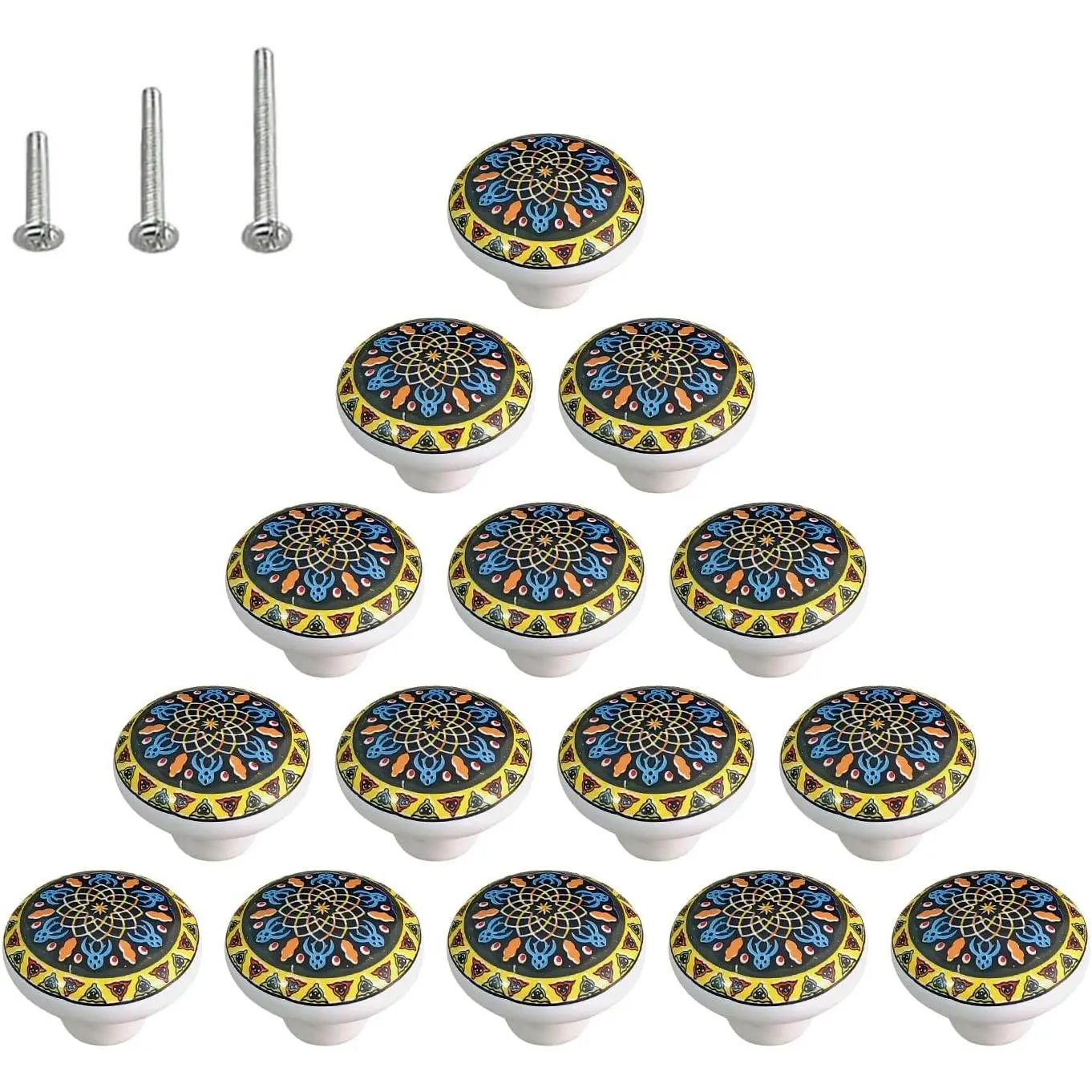 15 Pack Boheimian Retro Ceramic Knobs Vintage Dresser Button Shape Mushroom Boho Kitchen Petal Cabinet Pulls Cupboard Wardrobe Drawer Door Handles Glossy