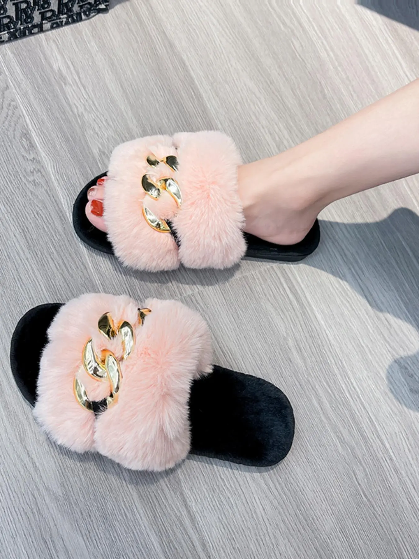 Women's Fashionable Chain Design Slippers, Casual Comfortable Home Slippers, Warm Slippers for Indoor & Outdoor Use for Fall & Winter