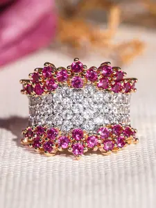 1 PC Luxury Cubic Zirconia Five Row Cluster Ring For Women Trendy Jewellery Accessories For Wedding Engagement Anniversary Party Jewelry Valentine's Day Gift