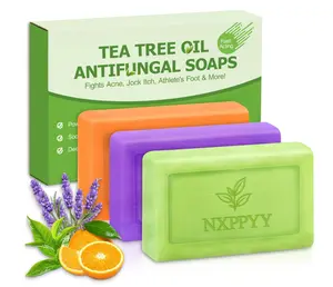 Antifungal Soap-Antibacterial Soap Bar with Tea Tree Oil- Body & Face Wash for Acne, Folliculitis, Eczema, Body Odor, Jock Itch, Athletes Foot, Ringworm & Tinea Versicolor (3Bars x 2.82 oz)