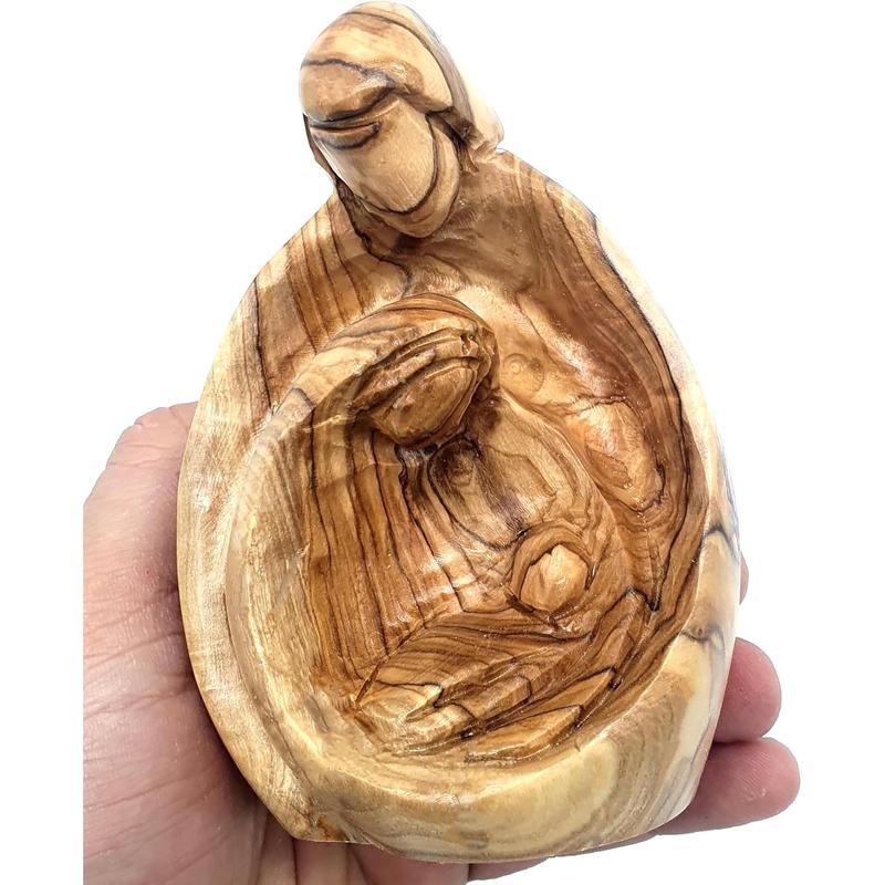 Hand-Carved Olive Wood Holy Family Statue – Mary, Joseph & Baby Jesus Nativity Scene for Christmas Decor – Catholic Wooden Figurine 4.3" for Home or Church Display – HOF001