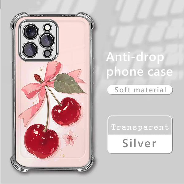 Cherry leopard print bow pattern four-corner shockproof transparent electroplated protective phone case for iPhone 17 Pro Max 16 15 14 Plus 13 12 11 XR XS Air,Simple and stylish camera Protection DurablePhone Case Cherry leopard print bow pattern four-corner shockproof transparent electroplated protective phone case for iPhone 17 Pro Max 16 15 14 Plus 13 12 11 XR XS Air,Simple and stylish camera Protection DurablePhone Case