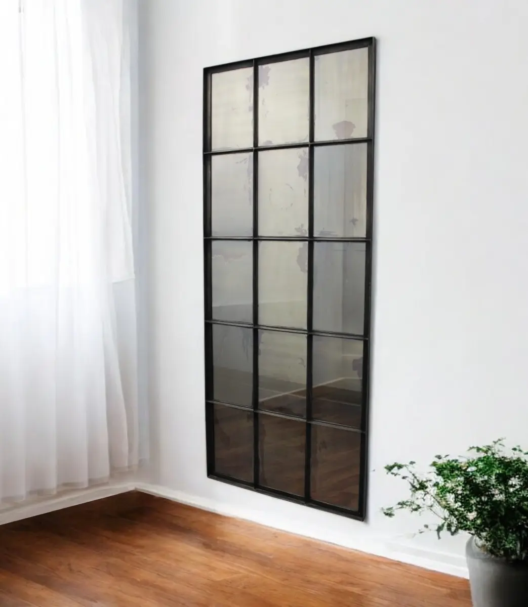 212 MAIN Classic Rectangle Wall-Mount Hanging Mirror - 72 in. Black Metal Frame, Antiqued Glass, Full-Length, Vintage Home Bathroom Decor, Durable, Easy Installation, Mountable, Classic Rectangle Shape