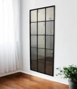 HomeRoots 489208 72 in. Black Metal Framed Full Size Length Antiqued Glass Hanging Mirror