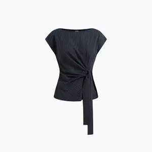 Cider Boat Neck Stripe Knotted Oversized Top SwimWeek