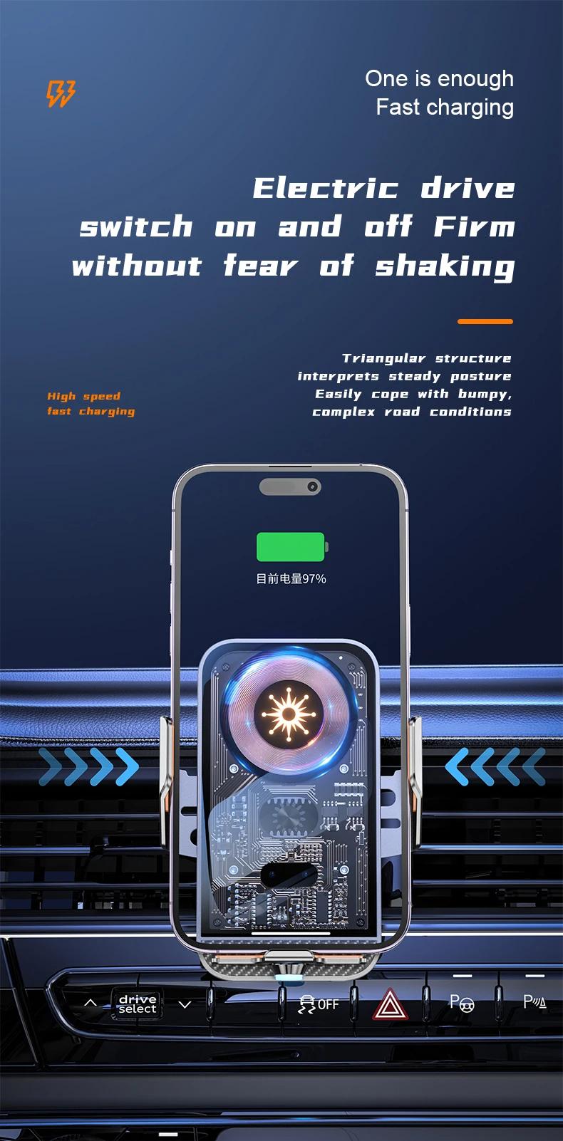 Auto Car Mount Phone Holder Stand Car Wireless Charger  For iPhone Samsung LG Infrared Induction 15W Qi Fast Charging Station Adapter Transparent Adjustable Automatic Cable Clip Device Protection Usb Cellphone  Smartphone Mobile Electronic