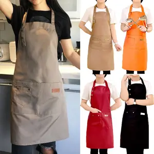Waterproof Canvas Apron with 2 Large Pockets Adjustable Neck Strap Kitchen Cooking Accessories