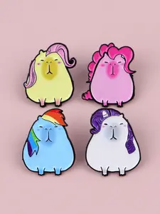 4pcs/set Cute Cartoon Animal Badges, Colorful Capybara Pins, Clip, Daily Clothing Decorations for Women Men,  Perfect Gift for Family and Friends