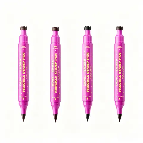 Dual-Ended Freckle Pen & Wing Stamp Eyeliner with Brush - Compact, Waterproof, Smudge-Proof, Long-Lasting, Beginner-Friendly, 4 Brown Pigment Shades, Pen Shape Cosmetic, Daily Use, All Skin Types, Tap & Stroke Application, Cottagecore Makeup #backtoschool