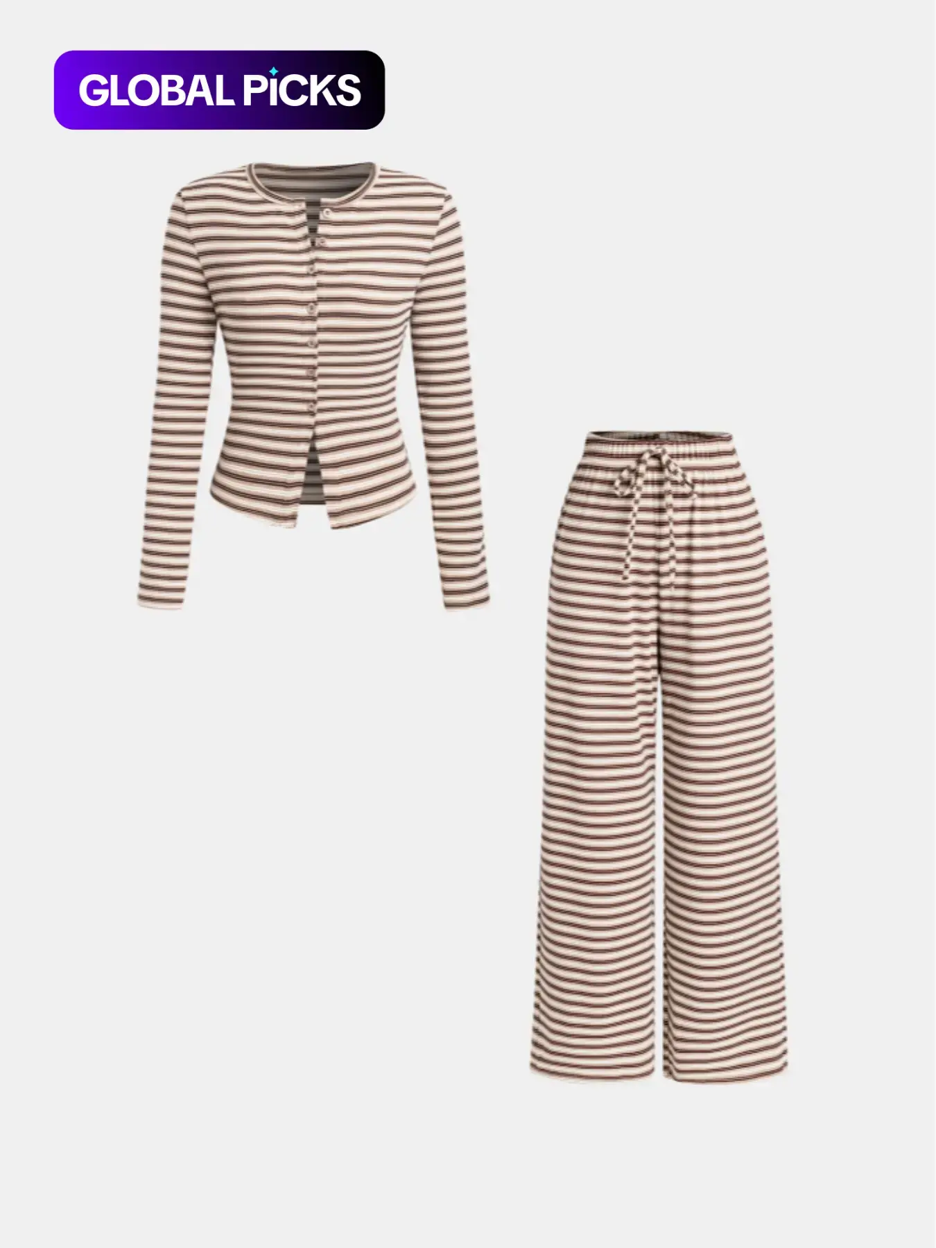 Women's 2-Piece Striped Wide Leg Pants and Long Sleeve Knit Cardigan Set, Comfort and Fashion Outfits Perfect for Spring & Fall