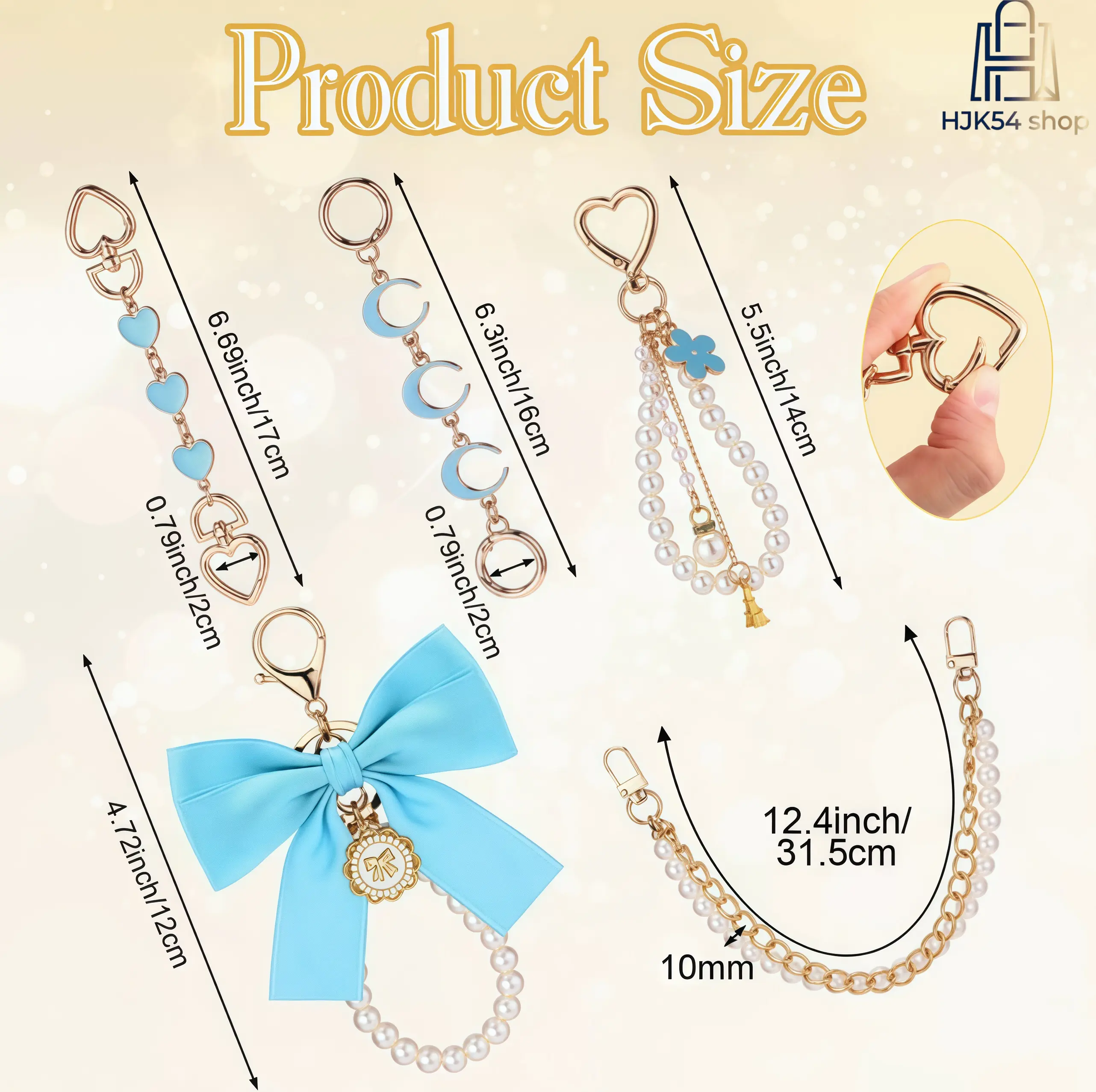 Women's Coquette-Style Faux Pearl Keychains with Bow, Heart, Moon, Flower Accents & Gold Heart Lobster Clasp - Bag Charm Keychains for Purse, Handbag, Car Keys Fashion Accessories, Bow And Heart Accents Keychains