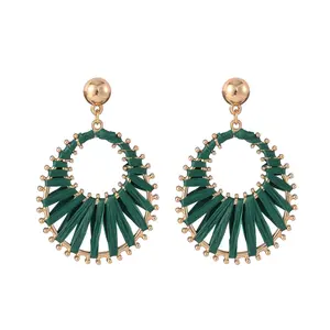 Viva Joya Boho Raffia Teardrop Earrings for Women, Handmade Large Statement Drop Dangle Earrings,  Aesthetic Fashion Trendy Jewelry Handmade Woven Beach Bridal Gift