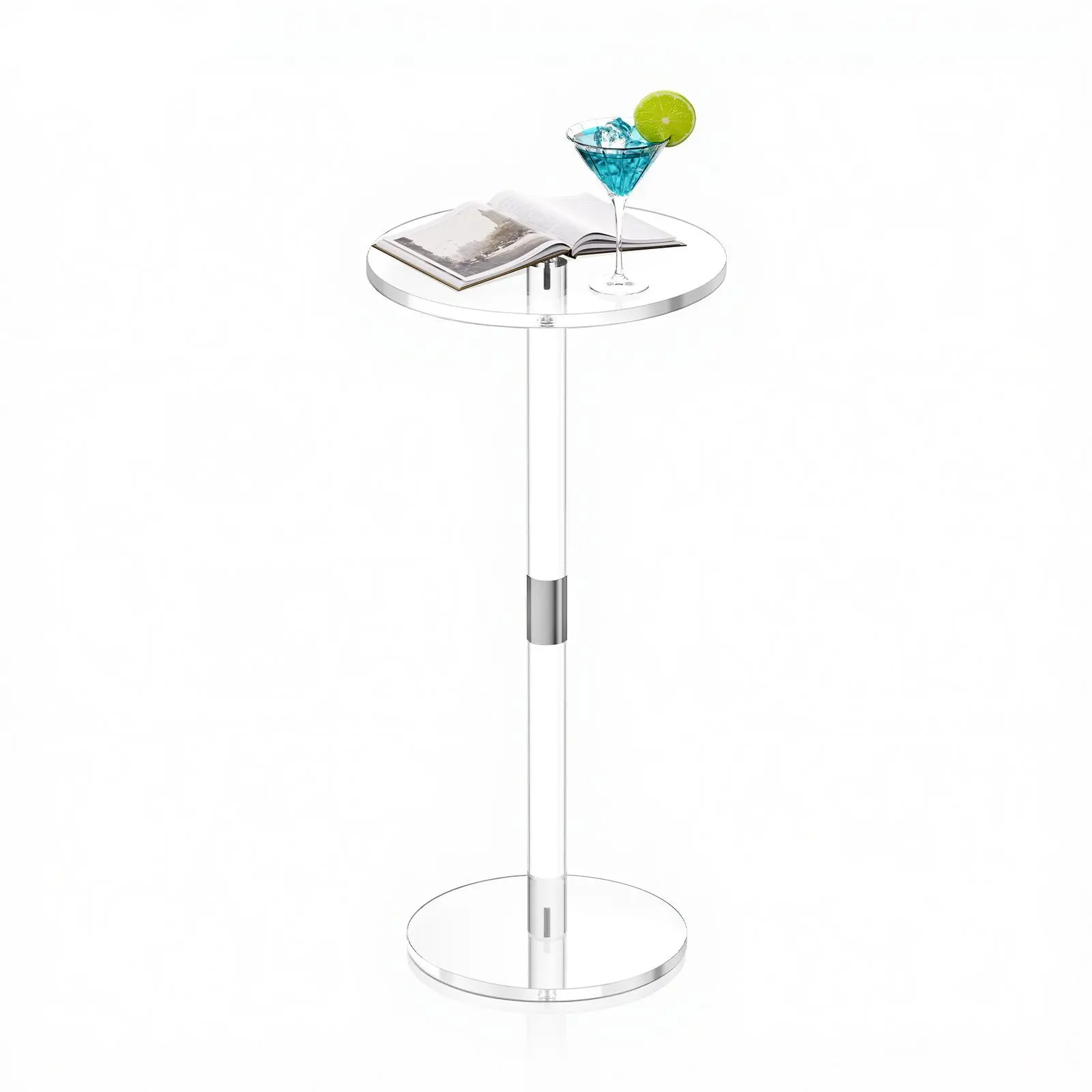 VEVOR Acrylic Drink Table, Clear End Table Round Top with Solid Post, Modern Acrylic Cake Table Stand, Transparent Side Desk for Coffee, Drink, Food, Snack, Easy Assembly, 10 x 10 x 21.3 in (Clear)