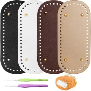 4 PCS Bag Bases for Crochet with 2 PCS Crochet Hook, 4 Colors Leather Purse Bottoms for Crocheting, Long Oval Purse Making Supplies with Holes for DIY Bag