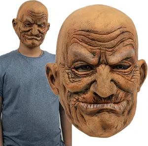 Unisex Clown Cosplay Old Men Wrinkle People Man Head Bald Funny Halloween Mask Full Face Latex Costume Props for Party Carnival Themed Show Play favor