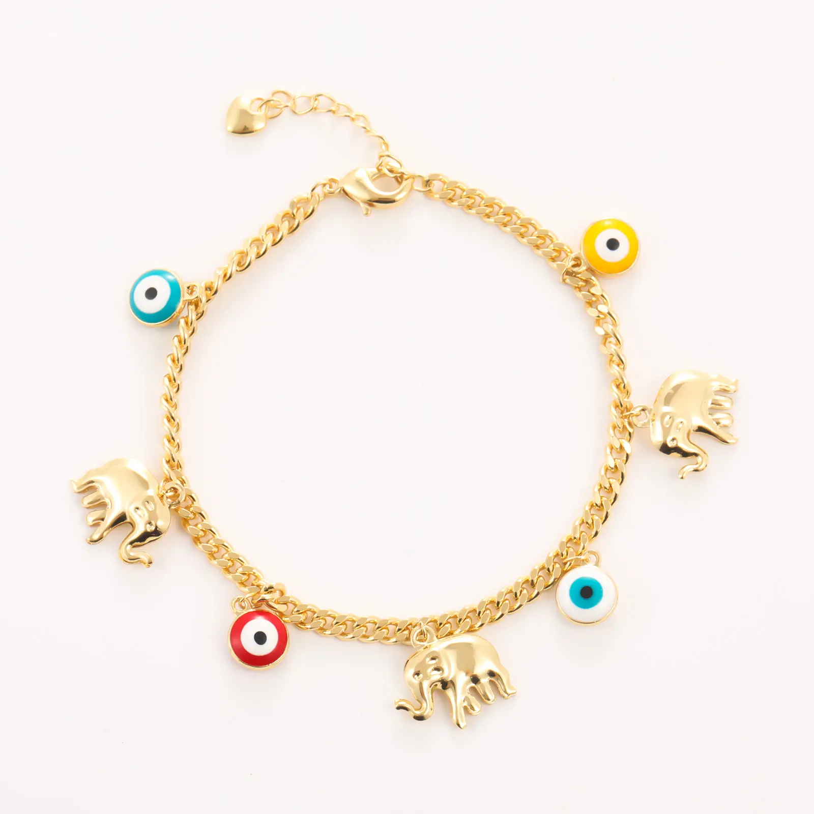 Trendytry 14K Gold Plated Evil Eye Elephant Charm Bracelet for Women, Adjustable Lucky Protection Amulet Jewelry