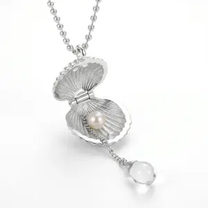 Openable Seashell Locket Necklace with Hidden Pearl & Teardrop Charm - Silver Plated Ocean Jewelry, Adjustable Chain, Unique Gift for Her
