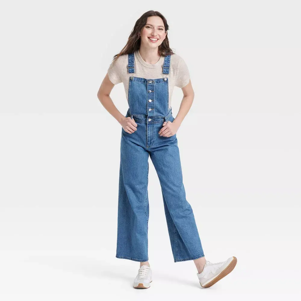 Women's Denim Overalls, Medium Wash, Universal Thread Construction, Versatile Fit, Comfortable Design