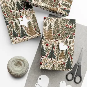 Pine Tree Pattern Wrapping Paper Christmas, Rustic Nature Gift Wrap, Classic Holiday Gift Wrap Wrapping Paper