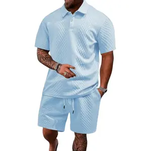 Mens Summer Track Suits 2 Piece Shorts Sets Short Sleeve Sweatsuit Outfits Button Golf Polo Shirts Loungewear