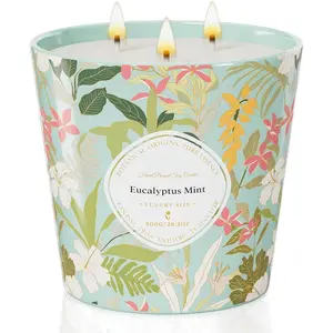 Eucalyptus Mint Scented Candle, 28.2oz 3 Wick  Soy Wax Large Candles, Long Lasting Clean Slow  No  Decor for  Relaxation, Romantic Dates -Giving