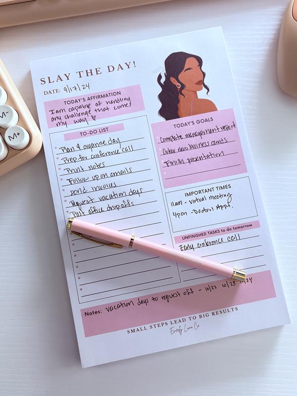 Slay The Day To-Do List - Luxury To-Do List Notepad | Cute Daily Planner for Organization | Latina-Inspired Stationery | Task & Goal Tracker