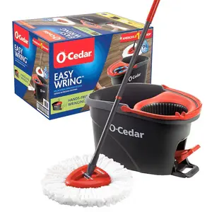 O-Cedar EasyWring Spin Mop with Bucket - Foot-Activated Pedal, Telescopic Handle, Microfiber Mop Head, Hands-Free Wringing, Superior Corner Cleaning, Safe for Hard Floors