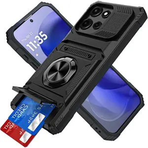 for Motorola Moto G Power 2025/Moto G Play 2025 Wallet Case with Credit Card Holder, Rotated Ring Kickstand Heavy Duty Rugged Military Grade Shockproof Protective Cover Black