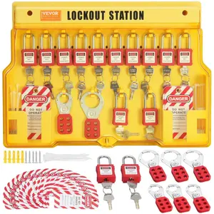 VEVOR Electrical Lockout Tagout Kit, 60 PCS Safety Lockout Tagout Station Includes Padlocks, Hasps, Tags, Nylon Ties, Expansion Kit, and Lockout Station Board, for Industrial, Electric Power