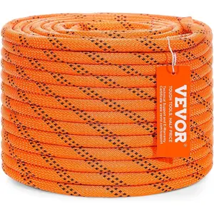 VEVOR Double Braided Polyester Rope, 1/2 inx 220 ft, 48 Strands, 8000 LBS Breaking Strength Outdoor Climbing Rope, Arborist Rigging Rope for Rock Hiking Camping Swing Rappelling Rescue, Orange/BlackVEVOR Super Brand Day