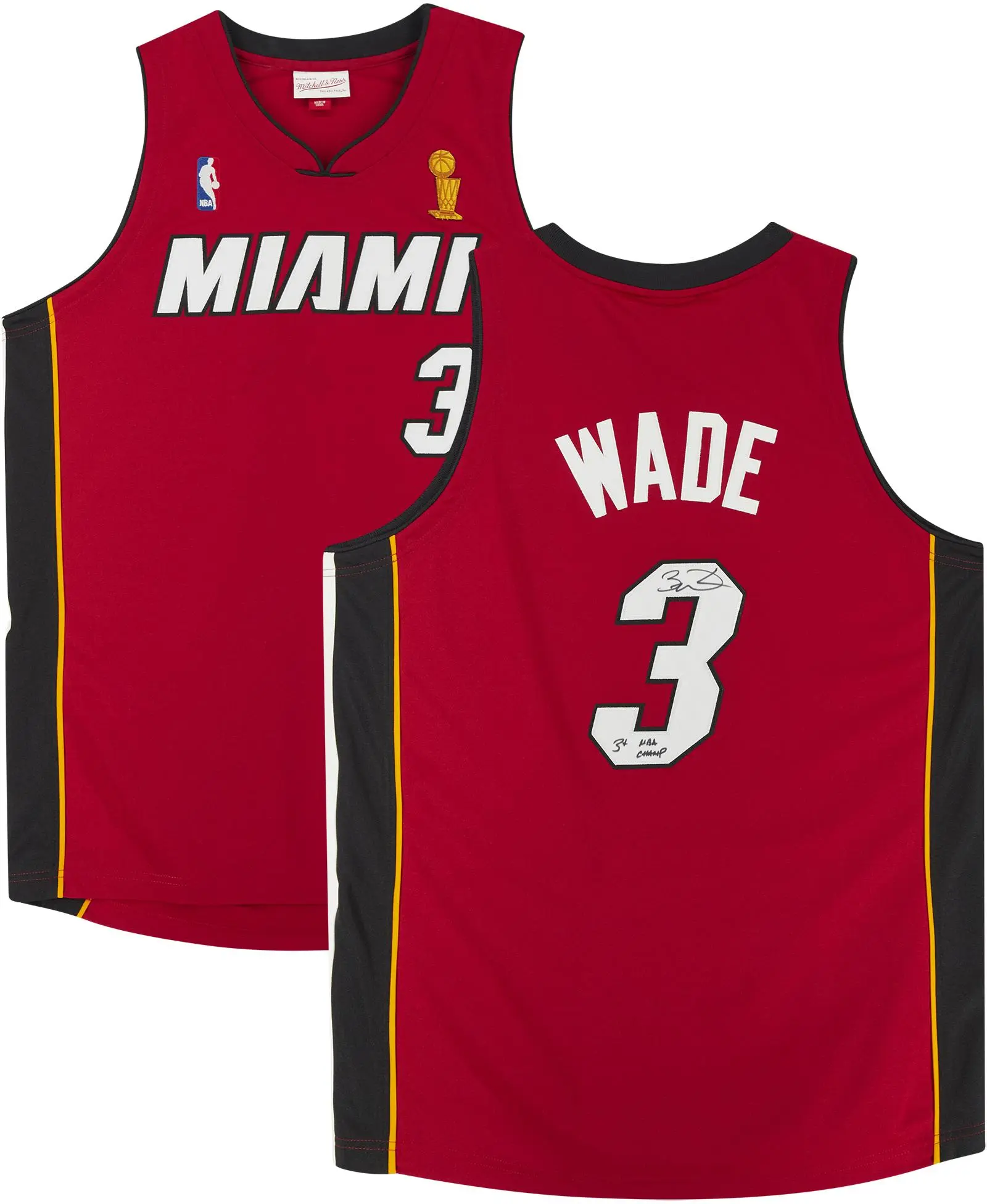 Dwyane Wade Miami Heat Autographed Red Mitchell & Ness Authentic Jersey with "3x NBA Champ" Inscription - Fanatics Authentic Certified