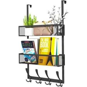 Over The Door Hooks Organizer,Coat Rack with 12 Hooks and 2 Mesh Baskets,Back of Door Storage Organizer for Bathroom,Bedroom,Kitchen,Office