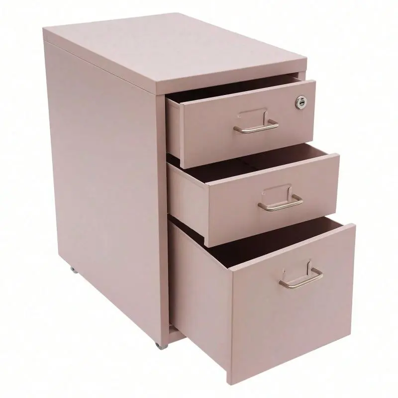 ZhdnBhnos LINSIE Rainaut 3 Drawer File Cabinet Pink Vertical Filing Cabinet For Home Office Metal Rolling File Cabinets With Lock And Wheels Lockable File Organizer Cabinet For Files Storage