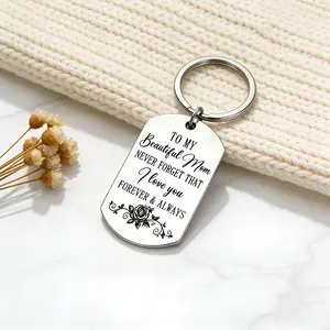 Engraved To My Beautiful Mom Stainless Steel Keychain for Mother's Day Birthday Gift Heartfelt Personal Accessory with Rose Design and Polished Finish