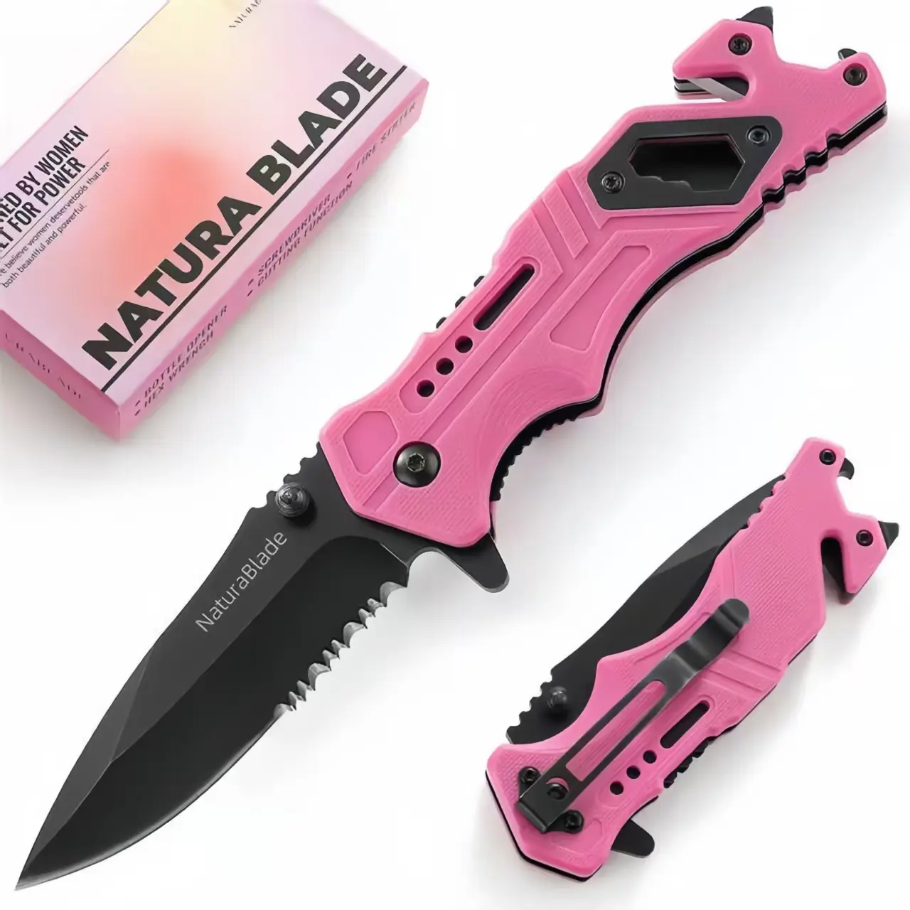 Pink Folding Pocket Knife for Women, 3-Inch Serrated Blade, G10 Handle, Stylish Everyday Gift