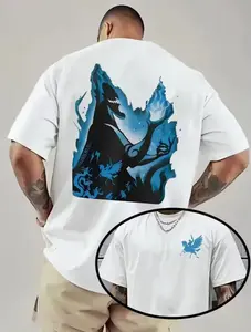 Magic Kingdom #Hercules Hades Vintage T-Shirt - Blue Flame Monster & Ma Knight Graphic Casual Summer Crew Neck Shirt