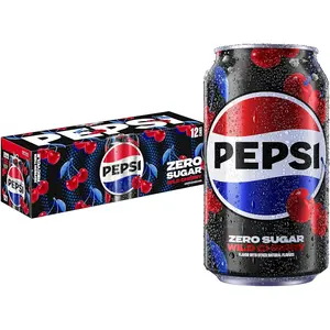 Pepsi 0 Sugar Wild Cherry Sweet Soda Cola Fizzy Beverage, 12 Fl Oz Cans (Pack of 12)